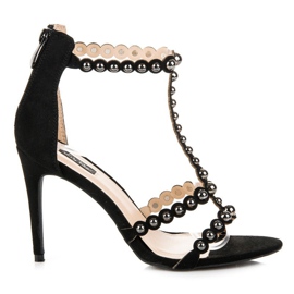 Sandali a tacco alto con strass nero