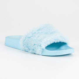 Wilady Ciabatte blu con pelliccia