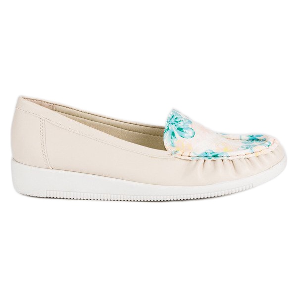 Tullo Mocassini Beige Con I Fiori