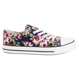Sneakers stringate con fiori multicolore