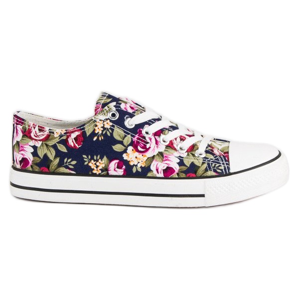 Sneakers stringate con fiori multicolore