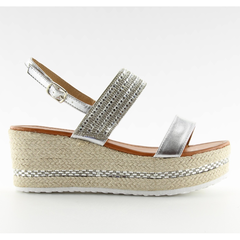 Sandali espadrillas argento GG-5 con zeppa grigio