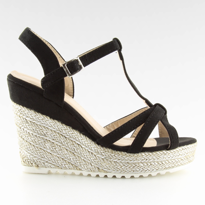 Sandali neri, espadrillas con zeppa, nero 680-30 Nero