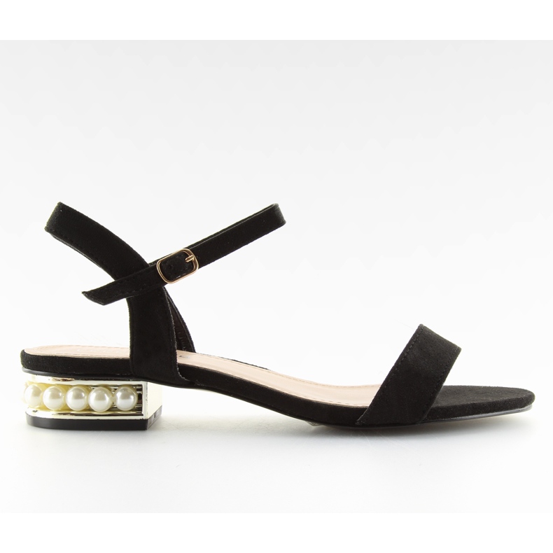 Sandali a tacco alto con perle nere 99- nero