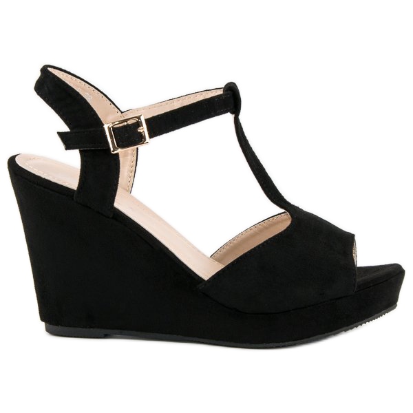 Bella Star Sandali con zeppa in camoscio nero