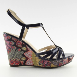 Sandali con zeppa BL201 blu navy