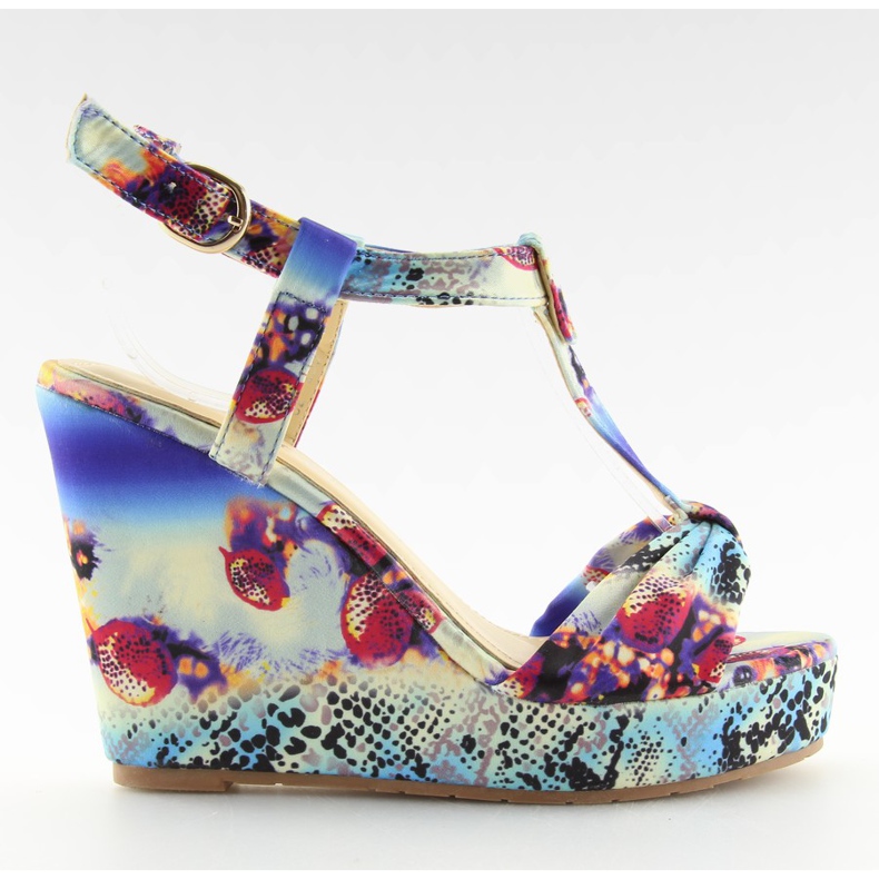 Sandali con zeppa in raso 903 blu