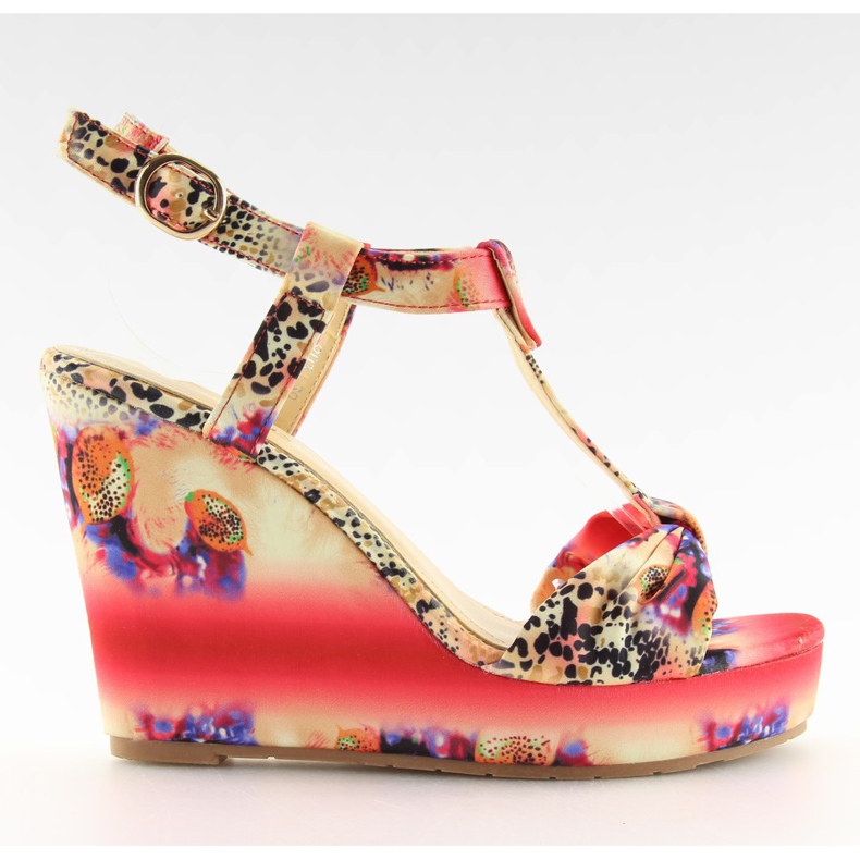 Sandali con zeppa in raso 903 rosso