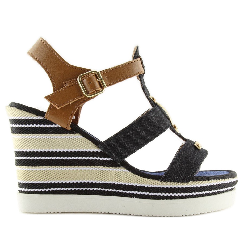 Nero YQ05 Sandali neri con zeppa