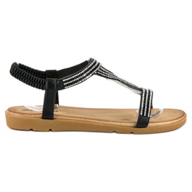 Fama Sandali flat con zirconi nero