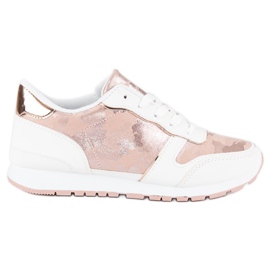 Sneakers bianche con lacci bianco rosa