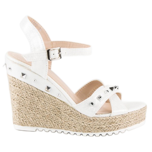 Bello Star Espadrillas con zeppa e strass bianca