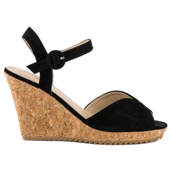 Sandali con zeppa in sughero nero