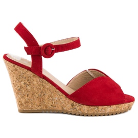 Sandali con zeppa in sughero rosso