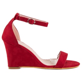 Sandali con zeppa in camoscio rosso