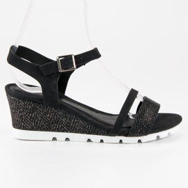 Ideal Shoes Sandali con zeppa neri nero