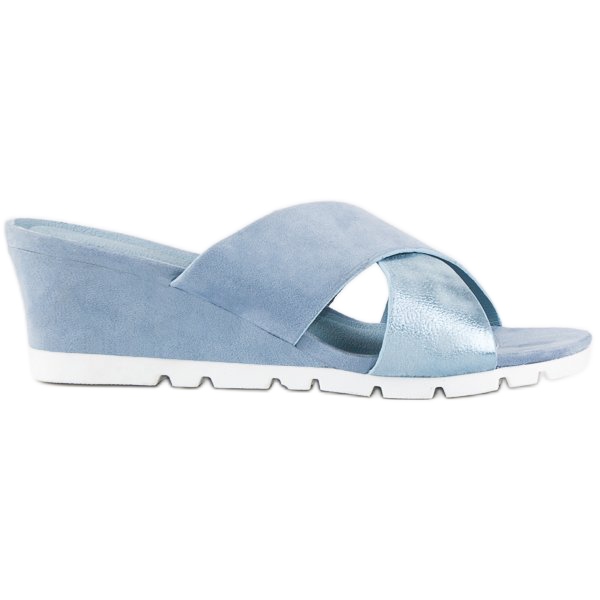 Ideal Shoes Ciabatte blu con zeppa