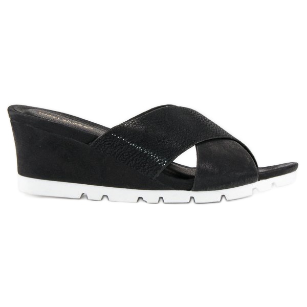 Ideal Shoes Ciabatte nere con zeppa nero