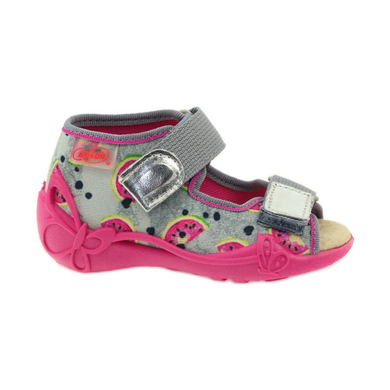 Ciabatte, sandali con velcro, Befado 242p080 grigio rosa