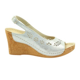 Gregors Sandali in pelle metallica femminile per zeppe d'argento 709