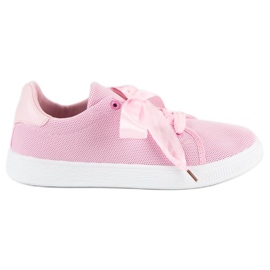 Sneaker stringate in tessuto rosa