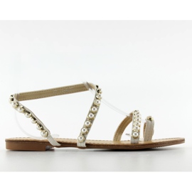 Sandali asimmetrici con 1248 perle bianco