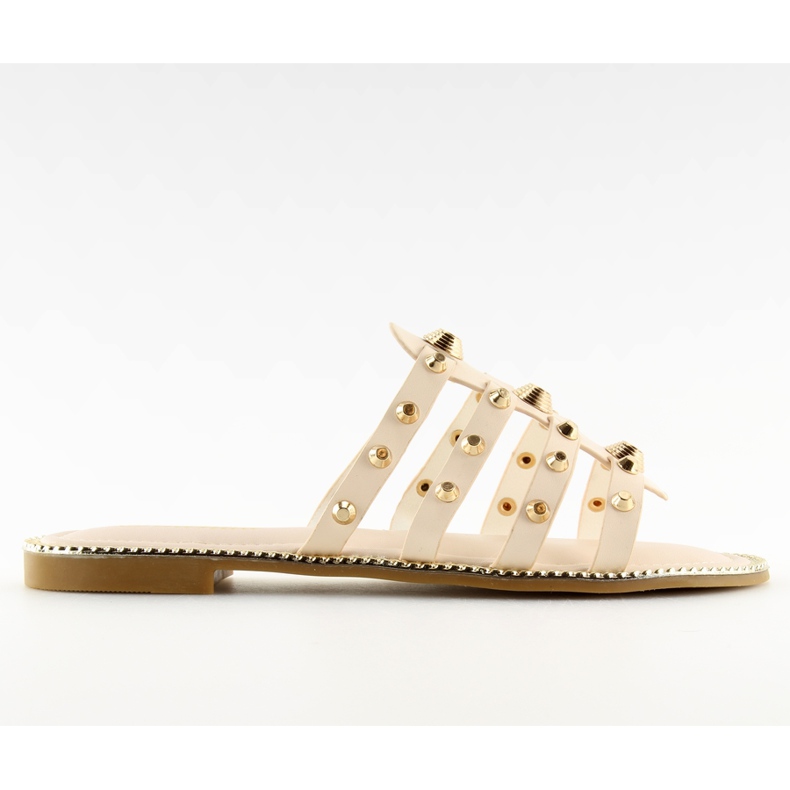 Ciabatte beige con borchie 99-41 Beige