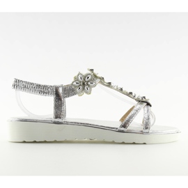Comodi sandali con fiori, argento 127-58 Argento grigio