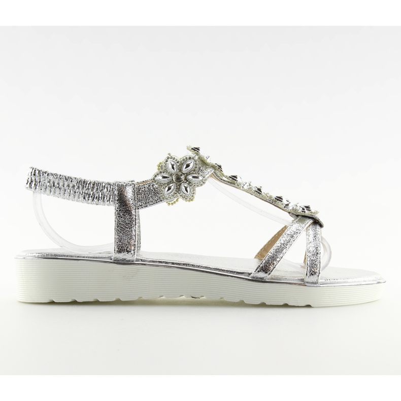 Comodi sandali con fiori, argento 127-58 Argento grigio