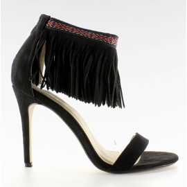 Sandali fantasia etnica con frange GD-16-5247 Nero