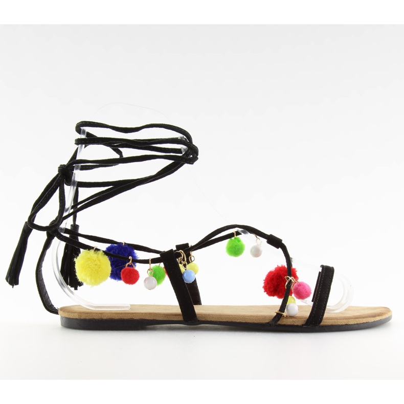 Sandali neri con pompon 6009 neri nero