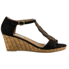 Corina Sandali con zeppa decorativi nero