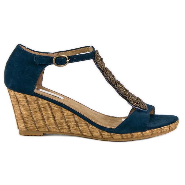 Corina Sandali con zeppa decorativi blu