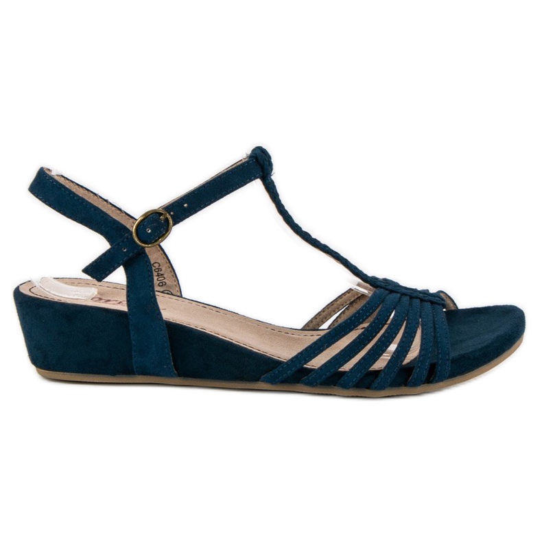 Corina Sandali con zeppa bassa blu