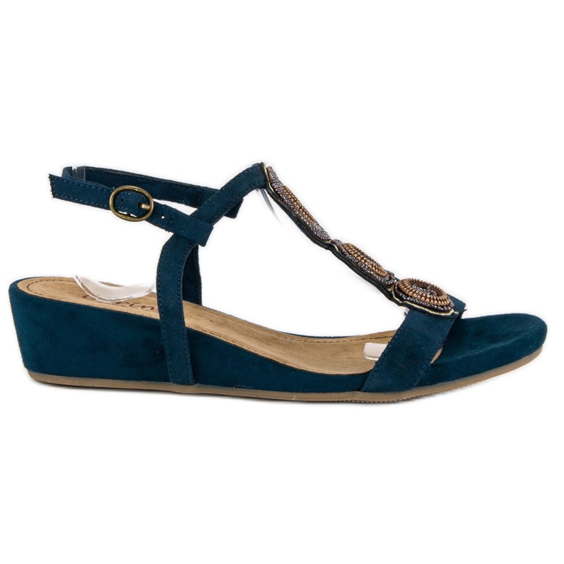 Corina Sandali blu navy su una zeppa bassa