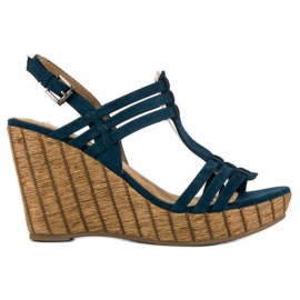 Corina Sandali con zeppa blu navy