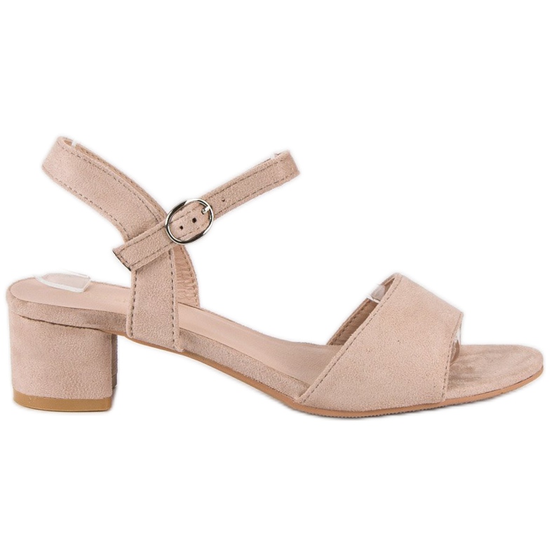 Ideal Shoes Sandali in suede con tacco basso marrone