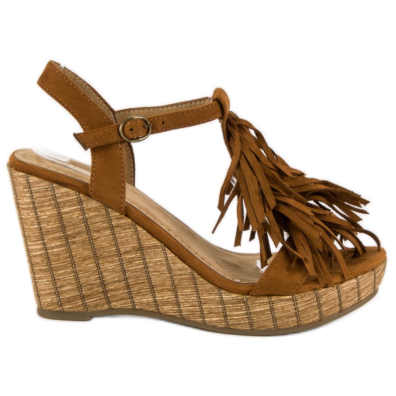 Corina Sandali marroni con frange marrone