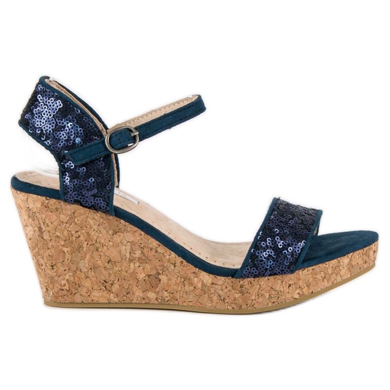 Corina Sandali con zeppa con paillettes blu