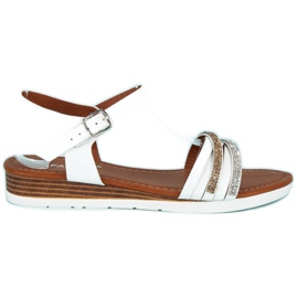 Fama Sandali con zeppa bassa bianco