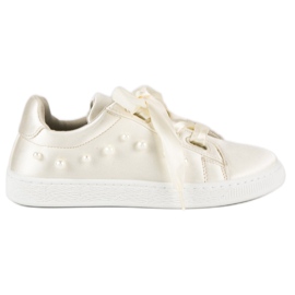 Sneakers In Raso Con Perle beige
