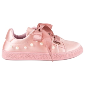 Sneakers In Raso Con Perle rosa