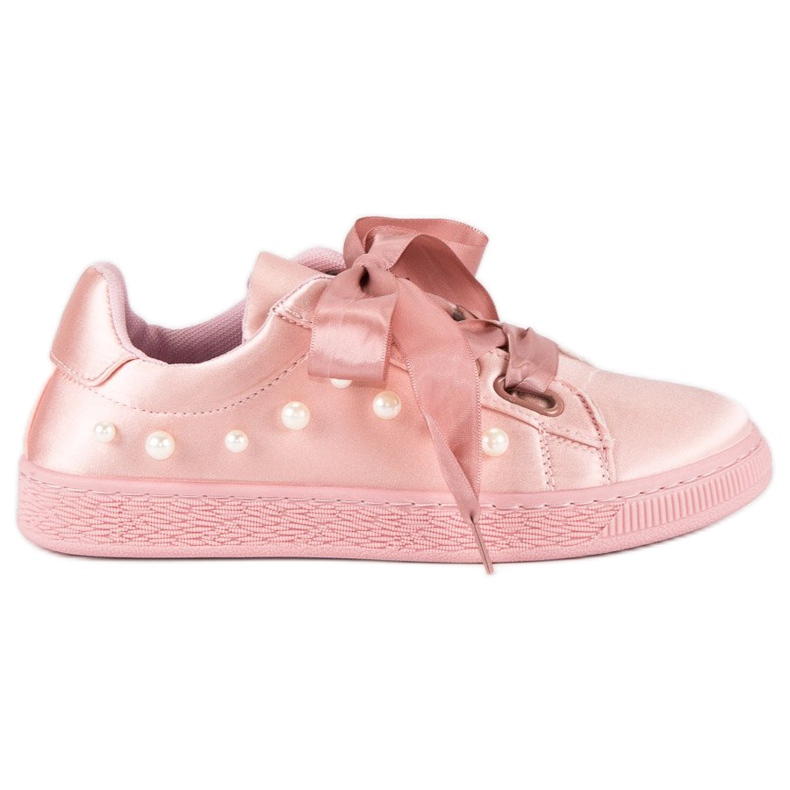Sneakers In Raso Con Perle rosa