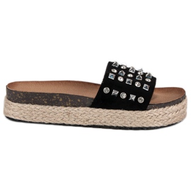 L. Lux. Shoes Espadrillas infradito con borchie nero