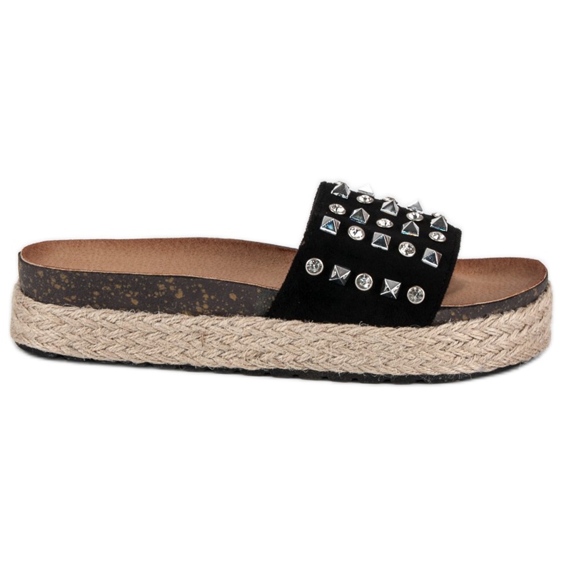 L. Lux. Shoes Espadrillas infradito con borchie nero