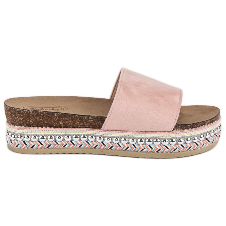 Ciabatte in camoscio boho rosa