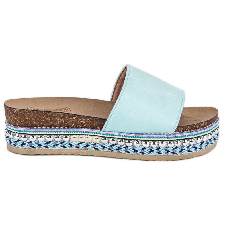 Ciabatte in camoscio boho blu