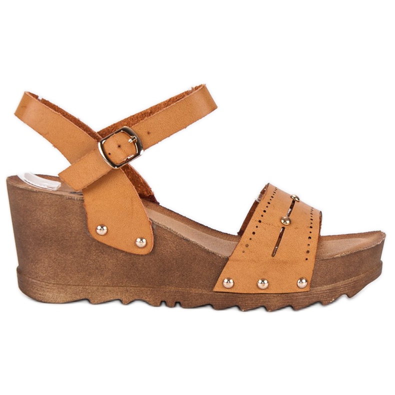 Sandali con zeppa color cammello marrone