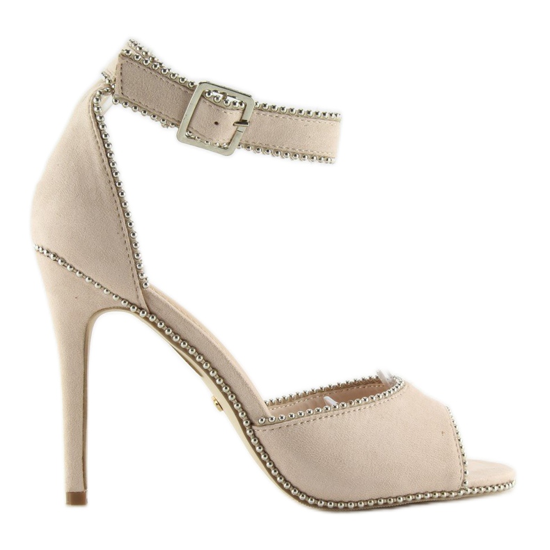 Sandali eleganti su un tacco beige NF-24P Beige