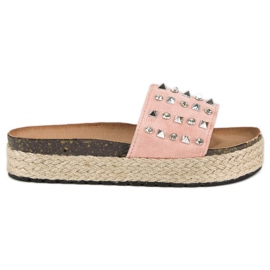 L. Lux. Shoes Espadrillas infradito con borchie rosa
